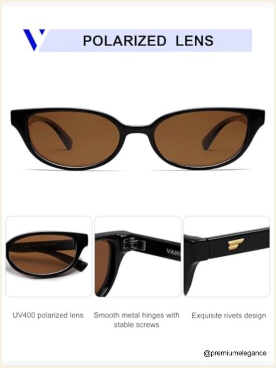 Retro Semi Oval Polarized Sunglasses Small 90s Style Rectangle Frame main image 3